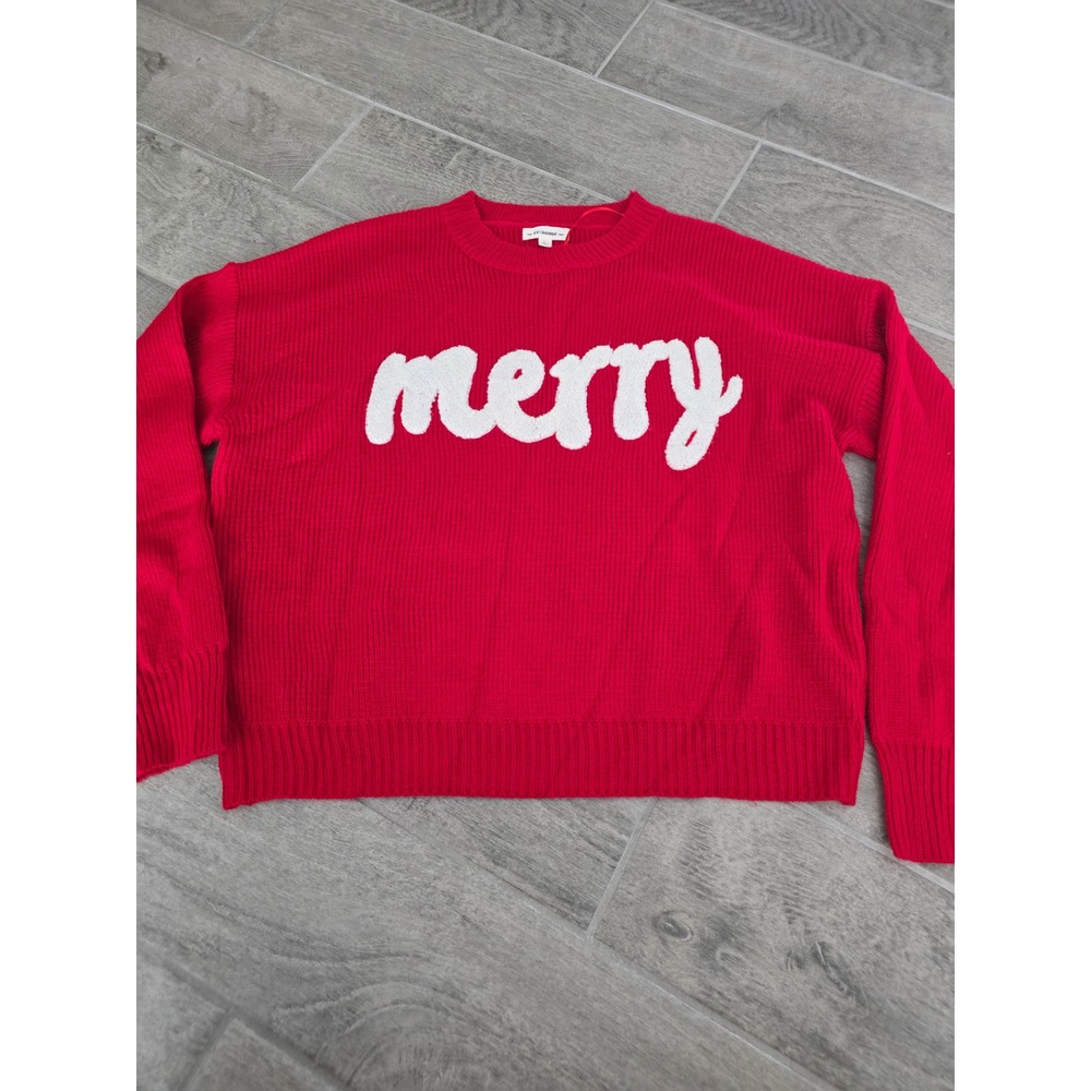 ee:some Women's Red Merry Christmas Holiday‎ Knit Sweater Size Large Festive